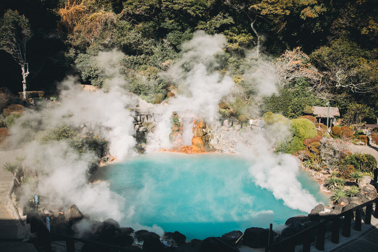 View of Jigoku Meguri in Beppu