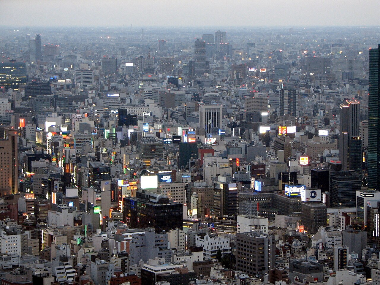 Ginza area at dusk from Tokyo Tower in Japan