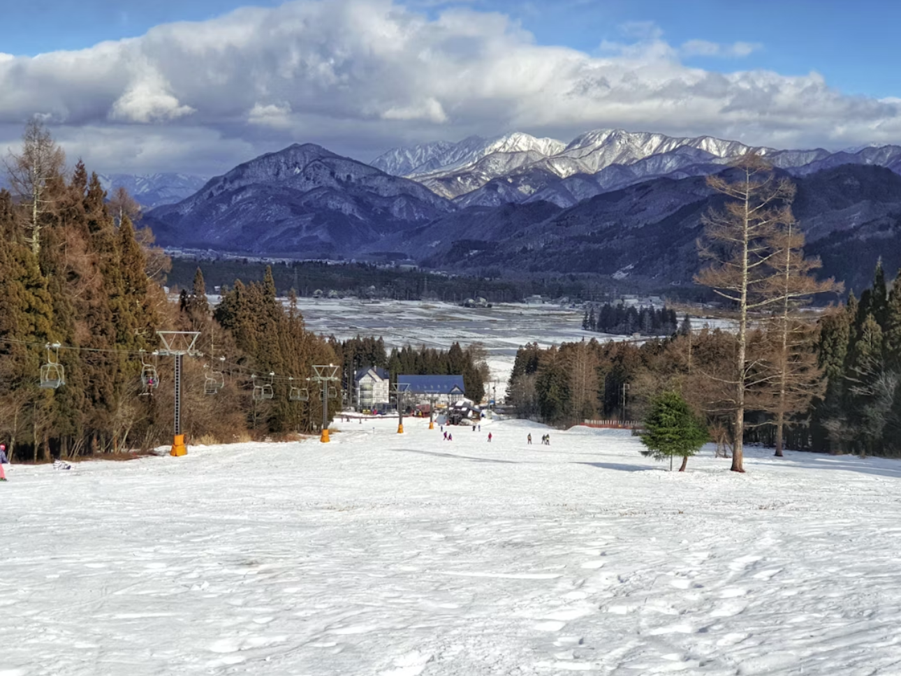 Ski resort covered in white snow in Hakuba, Nagano