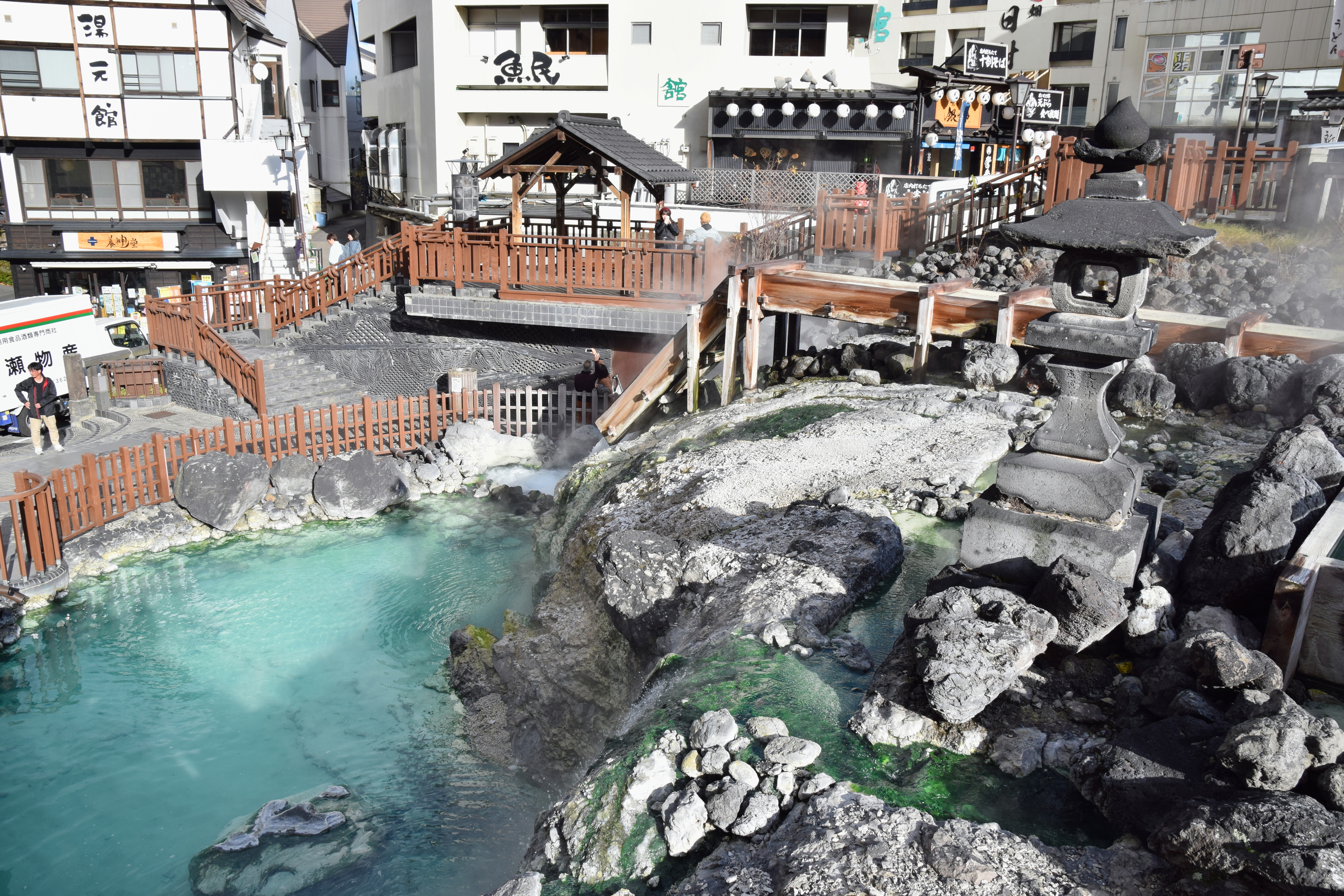 View of Kusatsu Onsen, a hot spring resort located in Gunma Prefecture, Japan, northwest of Tokyo.