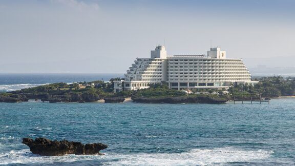 Seaside view of ANA InterContinental Manza Beach Hotel & Resort in Onna, Okinawa, Japan