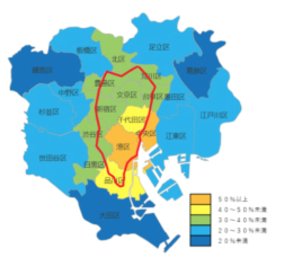 Locations of major wards in Tokyo