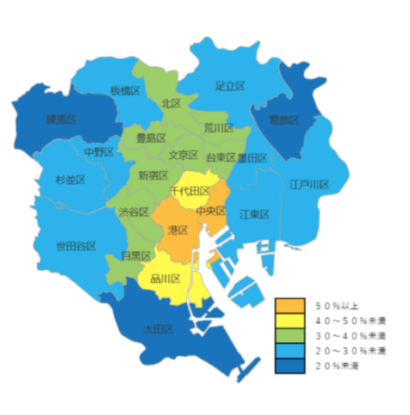 Land Price Growth Rates in Tokyo's 23 Wards (Map)