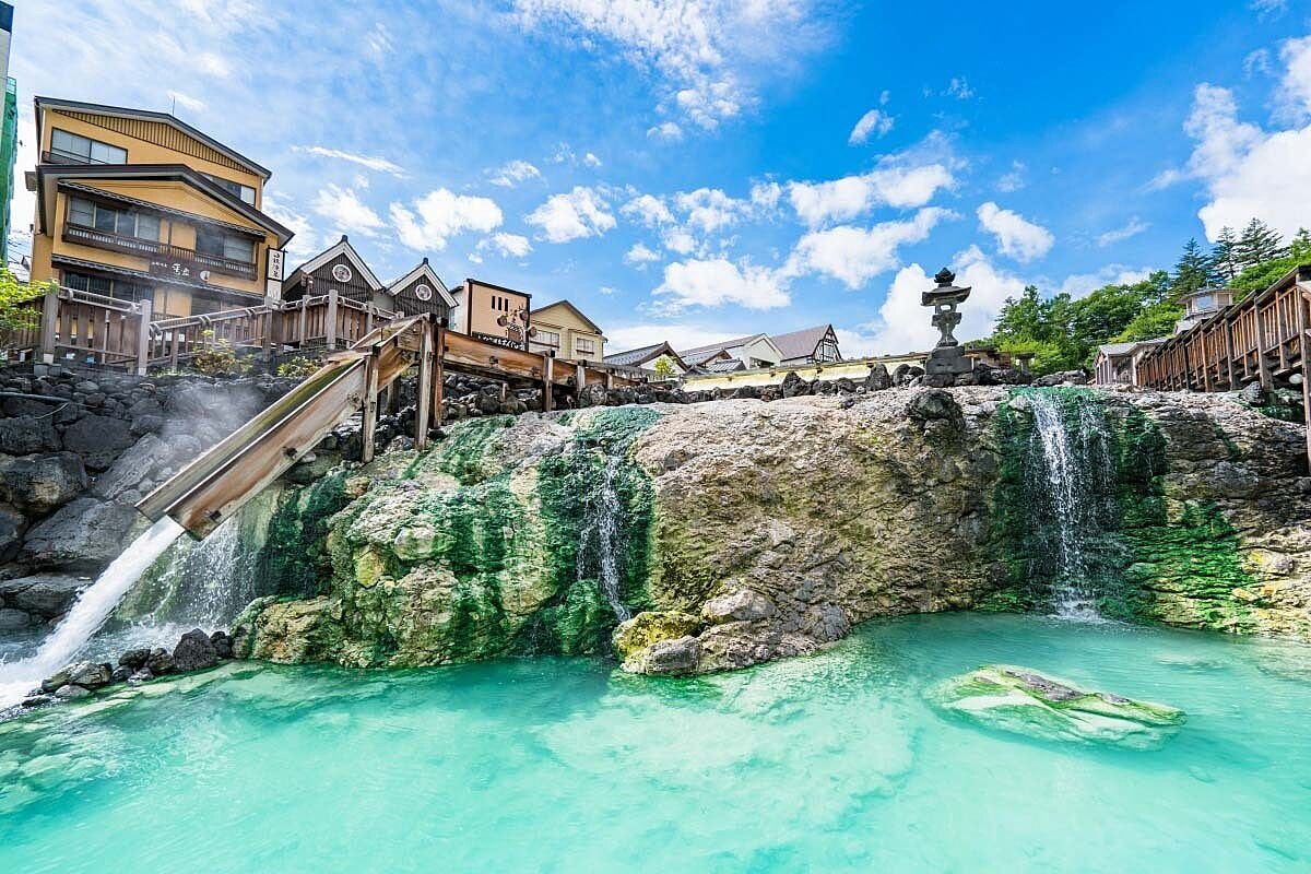 View of Yubatake (Hot Water Field) in Kusatsu Onsen, Gunma, Japan