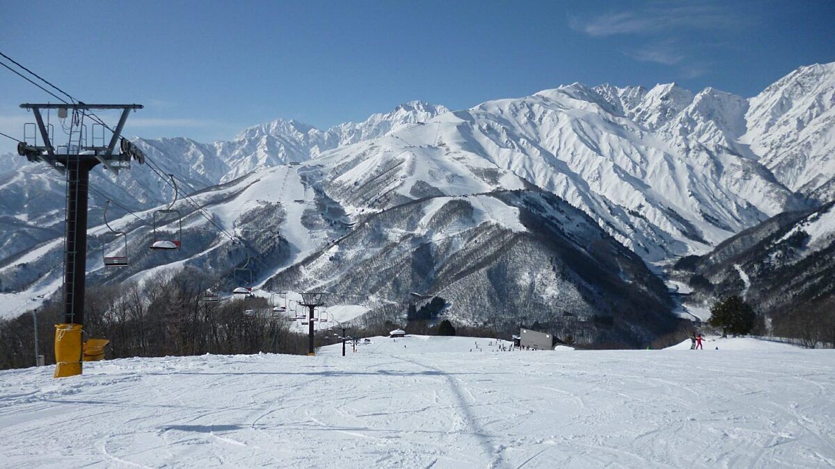View of a ski slope in a resort located in Hakuba Village, Nagano