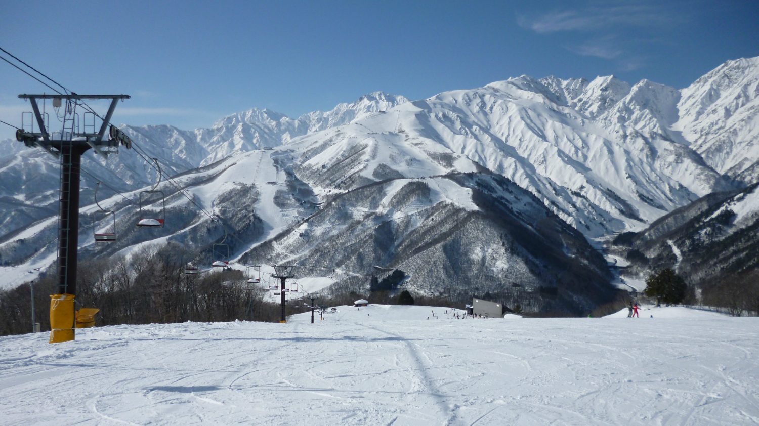 View of a ski slope in a resort located in Hakuba Village, Nagano