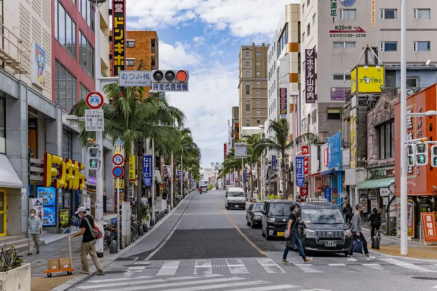View of Kokusai-dori street in Okinawa, Japan